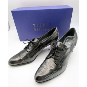 STUART WEITZMAN Granny Heels Shoes Size 6.5 with Box Graphite Brush Pearl Laces